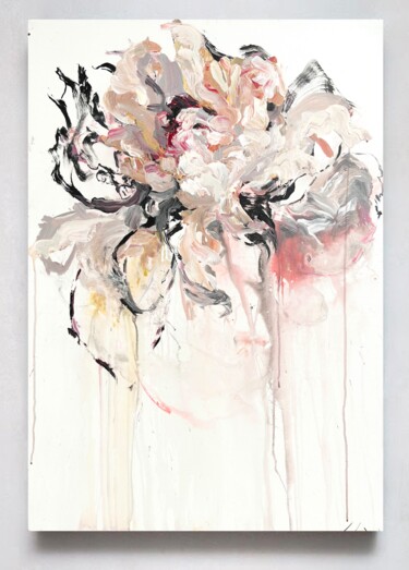 Painting titled "White peony" by Rosi Roys, Original Artwork, Acrylic