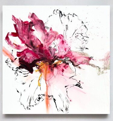 Painting titled "Pink flower 9" by Rosi Roys, Original Artwork, Acrylic