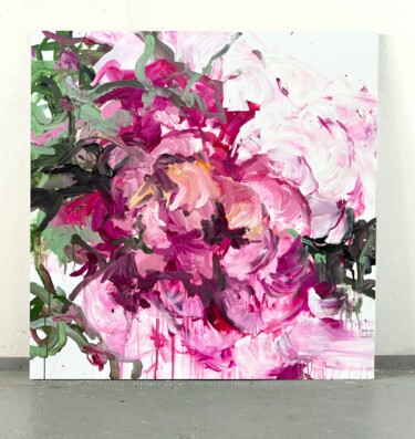 Painting titled "Pink flower 15" by Rosi Roys, Original Artwork, Acrylic