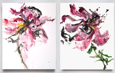 Painting titled "Flower diptych 1" by Rosi Roys, Original Artwork, Acrylic