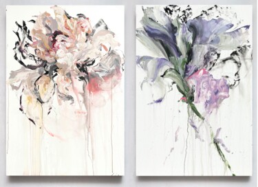 Malerei mit dem Titel "Flower diptych 2" von Rosi Roys, Original-Kunstwerk, Acryl