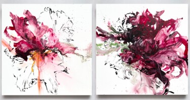 Painting titled "Flower diptych 3" by Rosi Roys, Original Artwork, Acrylic