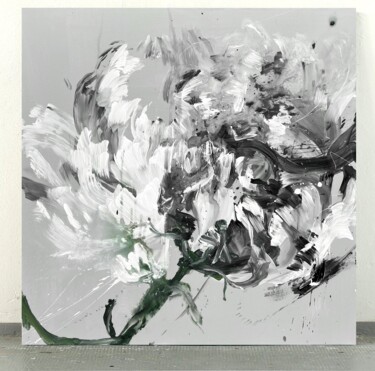 Painting titled "Monochrome flower 1" by Rosi Roys, Original Artwork, Acrylic
