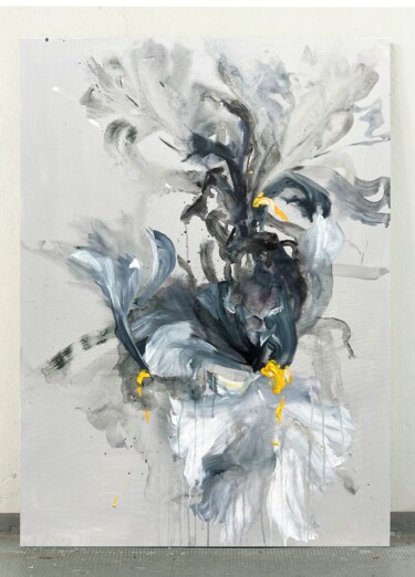 Malerei mit dem Titel "Monochrome flower 3" von Rosi Roys, Original-Kunstwerk, Acryl