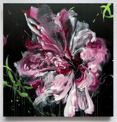 Painting titled "Pink flower 23" by Rosi Roys, Original Artwork, Acrylic