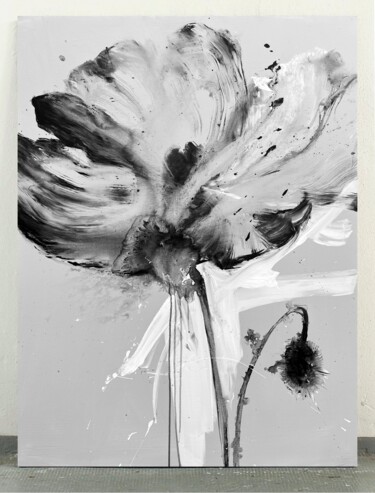 Painting titled "Black and white flo…" by Rosi Roys, Original Artwork, Acrylic