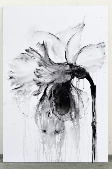 Картина под названием "Black and white flo…" - Rosi Roys, Подлинное произведение искусства, Акрил