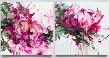 Painting titled "Flower diptych 4" by Rosi Roys, Original Artwork, Acrylic