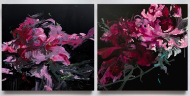 Malerei mit dem Titel "Flower diptych 5" von Rosi Roys, Original-Kunstwerk, Acryl