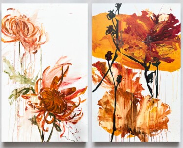 Malerei mit dem Titel "Flower diptych 8" von Rosi Roys, Original-Kunstwerk, Acryl