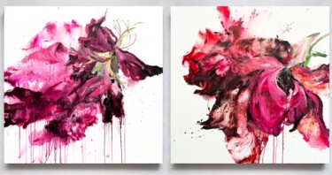 Painting titled "Flower diptych 10" by Rosi Roys, Original Artwork, Acrylic