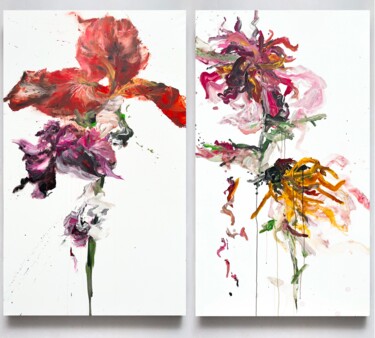 Painting titled "Flower diptych 12" by Rosi Roys, Original Artwork, Acrylic