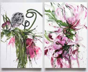 Schilderij getiteld "Flower diptych 13" door Rosi Roys, Origineel Kunstwerk, Acryl