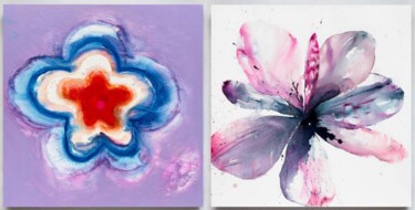 Painting titled "Flower diptych 15" by Rosi Roys, Original Artwork, Acrylic
