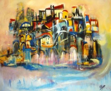 Peinture intitulée "Agua town" par Rosiane Priam, Œuvre d'art originale