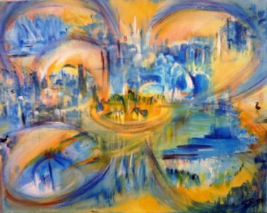 Painting titled "Pérégrinations bleu…" by Rosiane Priam, Original Artwork