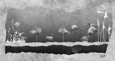 Digitale Kunst getiteld "Flamingo" door Rosie Daswani, Origineel Kunstwerk, Digitale collage