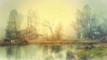 Digital Arts με τίτλο "Misty Morning Refle…" από Rosie Daswani, Αυθεντικά έργα τέχνης, Ψηφιακή ζωγραφική