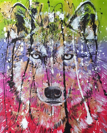 Painting titled "Canis Lupus" by Roswitha Tretter-Geiger (Rosie Tretter), Original Artwork, Acrylic