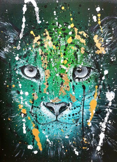 Painting titled "Panthera uncia" by Roswitha Tretter-Geiger (Rosie Tretter), Original Artwork, Acrylic