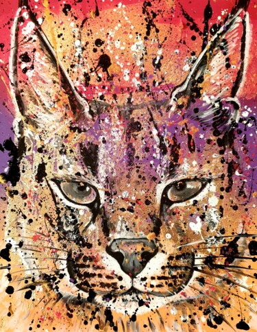 Painting titled "Caracal Caracal" by Roswitha Tretter-Geiger (Rosie Tretter), Original Artwork, Acrylic
