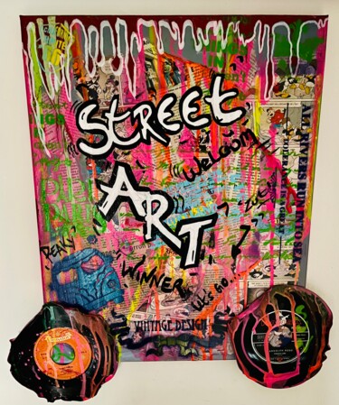 Peinture intitulée "Vinyle Street" par Rosie Walter, Œuvre d'art originale, Pochoir