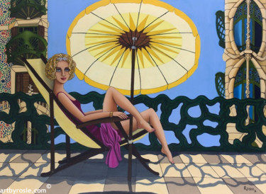 Schilderij getiteld "Hola Barcelona" door Rosie Harper, Origineel Kunstwerk, Olie
