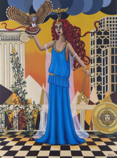 Pittura intitolato "Athena" da Rosie Harper, Opera d'arte originale, Olio Montato su Telaio per barella in legno