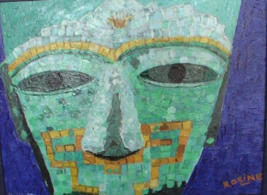 Painting titled "masque mexicain" by Rosine Ammendola, Original Artwork, Oil