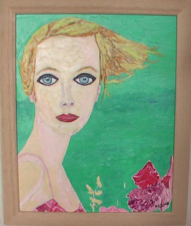 Painting titled "portrait vert" by Rosine Ammendola, Original Artwork, Oil