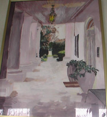 Painting titled "DEMEURE A COLONNADES" by Rosine Ammendola, Original Artwork, Gouache
