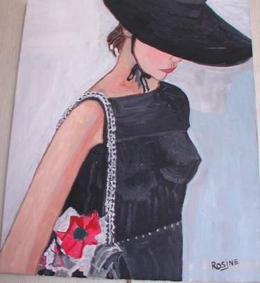 Painting titled "FEMME AU CHAPEAU NO…" by Rosine Ammendola, Original Artwork, Oil