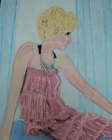 Malerei mit dem Titel "Femme en robe rose" von Rosine Ammendola, Original-Kunstwerk, Öl