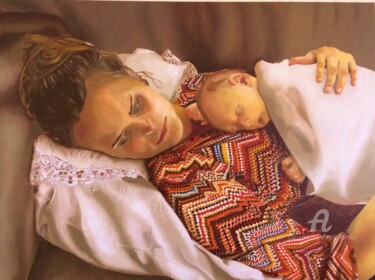 Картина под названием "Mother and child" - Rosita Allinckx, Подлинное произведение искусства, Масло