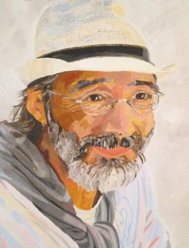 Painting titled "Man in the white su…" by Rosita Allinckx, Original Artwork, Oil