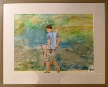 Schilderij getiteld "The young fisherman" door Rosita Allinckx, Origineel Kunstwerk, Aquarel Gemonteerd op Andere stijve pan…