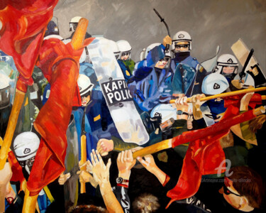Malerei mit dem Titel "Protest" von Rosita Allinckx, Original-Kunstwerk, Öl