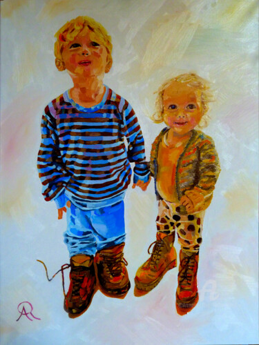 Painting titled "Daddy's Shoes" by Rosita Allinckx, Original Artwork, Oil