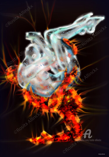 Digital Arts titled "Ice and Fire" by Rosita Allinckx, Original Artwork, Digital Painting Mounted on Metal
