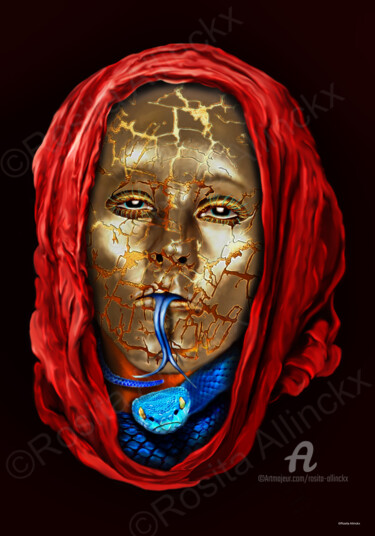 Digital Arts titled "Stripping old skin" by Rosita Allinckx, Original Artwork, Digital Painting Mounted on Metal