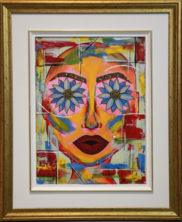 Peinture intitulée "La Dame aux yeux de…" par Rosita, Œuvre d'art originale, Acrylique