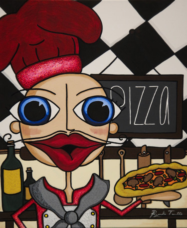 Schilderij getiteld "Le Cuisinier" door Rosita, Origineel Kunstwerk, Acryl