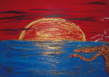 Pittura intitolato "Tramonto rosso e blu" da Anthea, Opera d'arte originale