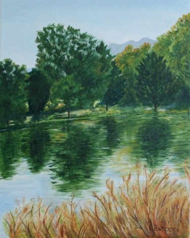 Painting titled "Lungo il fiume" by Rossella Buscemi, Original Artwork, Oil