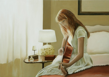 Painting titled "Alla chitarra 70x50" by Rossella Buscemi, Original Artwork, Oil