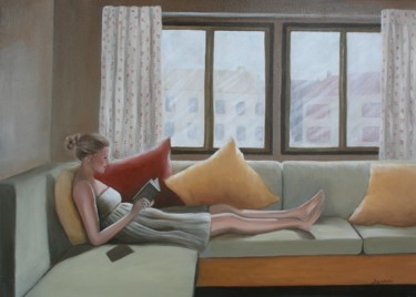 Pittura intitolato "Cuscini sul divano…" da Rossella Buscemi, Opera d'arte originale, Olio