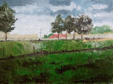 Painting titled "Paesaggio dipinto a…" by Rossella Buscemi, Original Artwork, Oil