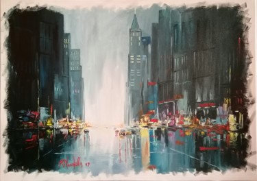 Painting titled "NEW YORK STREET" by Rosa Nardella, Original Artwork, Oil