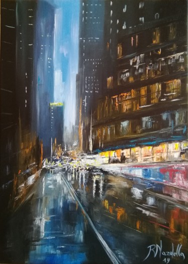 Painting titled "STREET OF NEW YORK…" by Rosa Nardella, Original Artwork, Oil