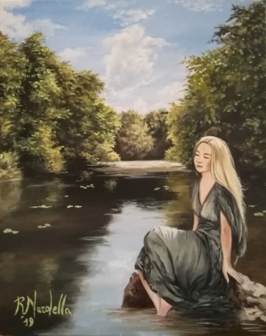 Painting titled "DONNA CHE SI BAGNA…" by Rosa Nardella, Original Artwork, Oil